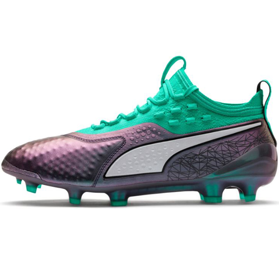 Buty piłkarskie Puma One 1 IL Lth FG AG szaro-zielone 104925 01 - obrazek 3