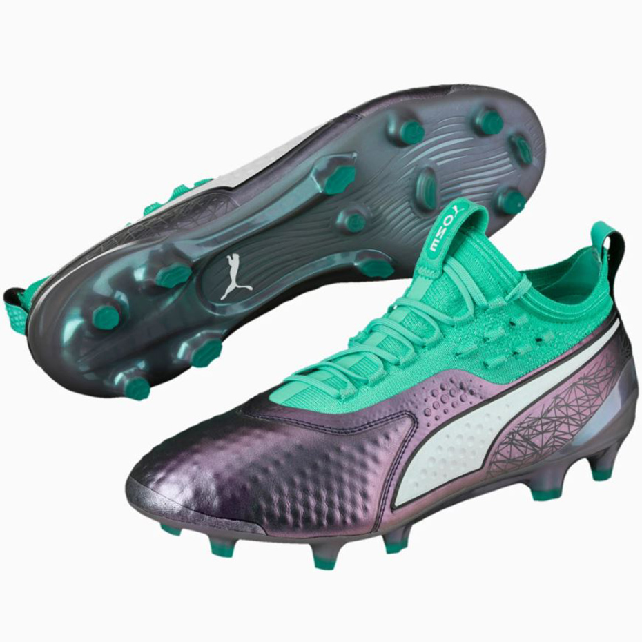 Buty piłkarskie Puma One 1 IL Lth FG AG szaro-zielone 104925 01 - obrazek 4