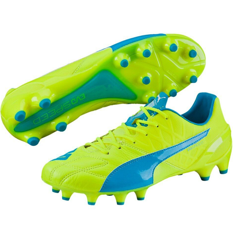 Buty piłkarskie Puma Evo Speed 1.4 LTH FG żółto-niebieskie 103615 03 - obrazek 2