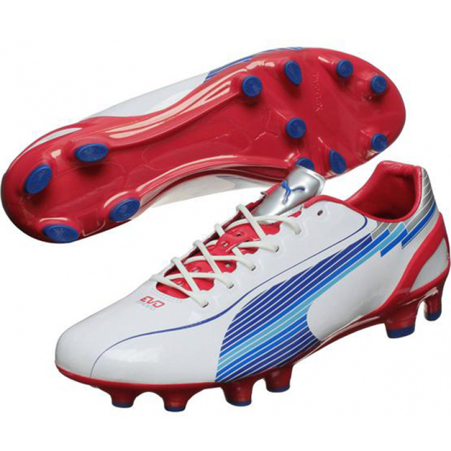 Buty piłkarskie Puma Evo Speed 1 FG biało-czerwono-niebieskie 102527 01 - obrazek 3