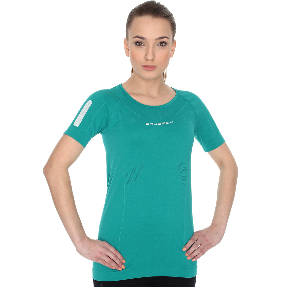 Koszulka damska Brubeck Athletic lazurowa zieleń SS11080 - obrazek 2