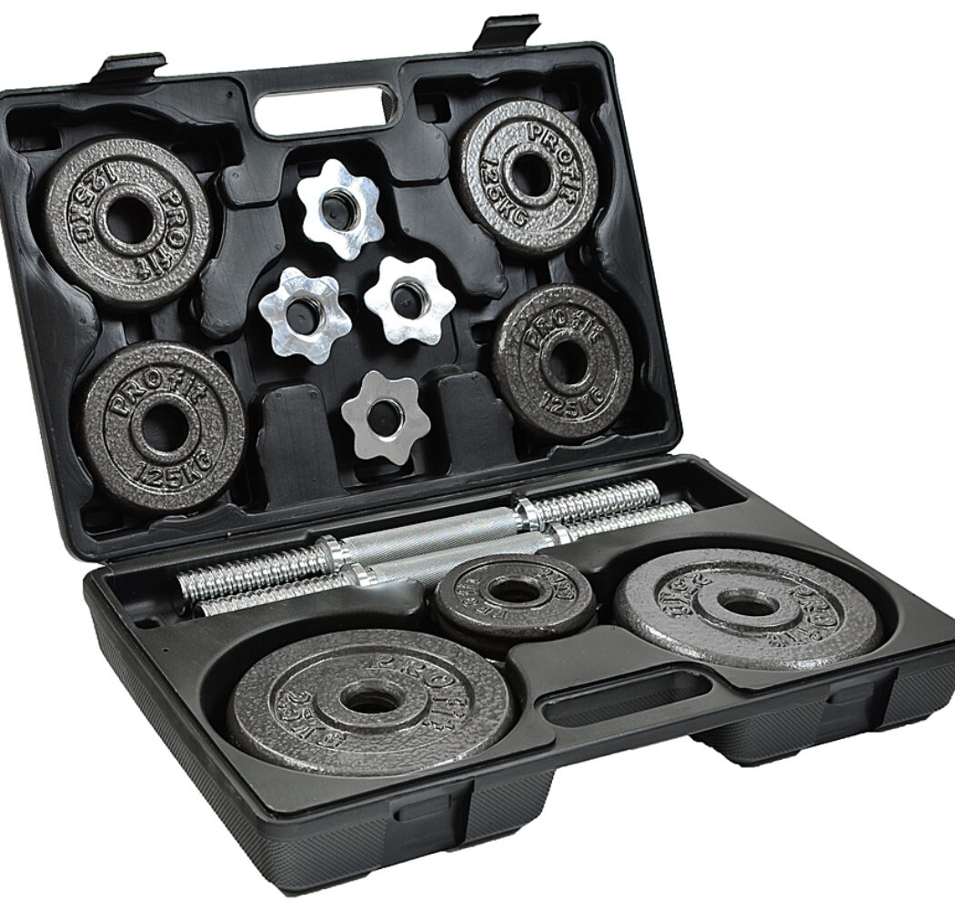 Hantle żeliwne 2×10 kg Profit Hammertone w walizce DK 4135