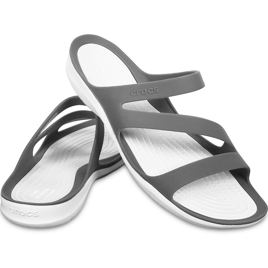 Klapki damskie Crocs Swiftwater Sandal W szaro-białe 203998 06X - obrazek 4