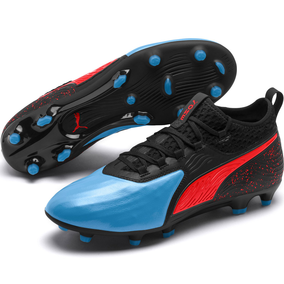 Buty piłkarskie Puma One 19.2 czarno niebiesko czerwone FG AG 105484 01 - obrazek 4