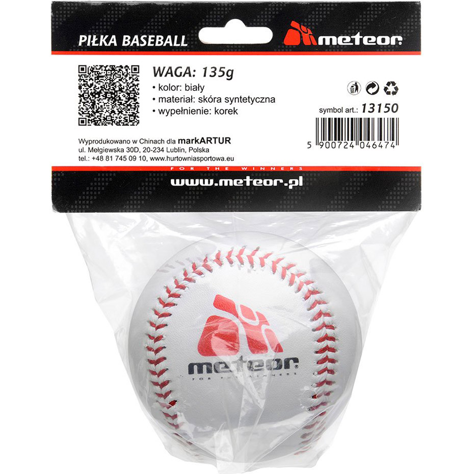 Piłka baseball Meteor skóra syntetyczna 135g 13150 - obrazek 2